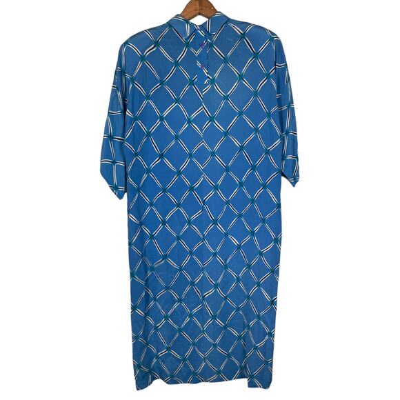Vintage Charles Bianco 100% Silk Blue Print Collared Shift Dress    Size: 10 - Picture 2 of 5